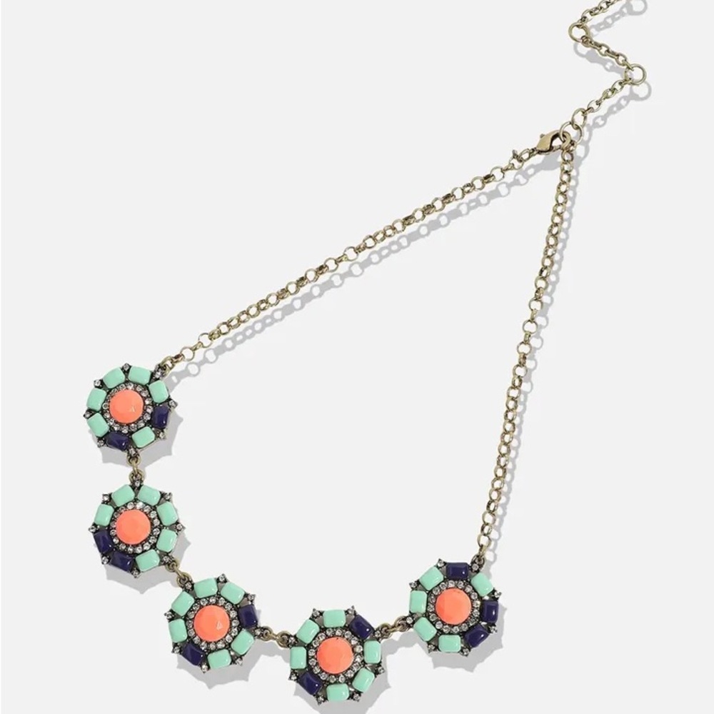 J. Crew Mint Green Navy Coral Gold/Brass Tone Chunky Statement Necklace